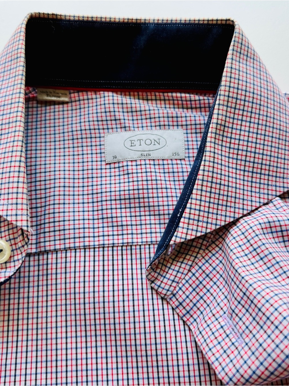 Eton Men's Check slim fit Dress Shirt in Red and Blue 151/2